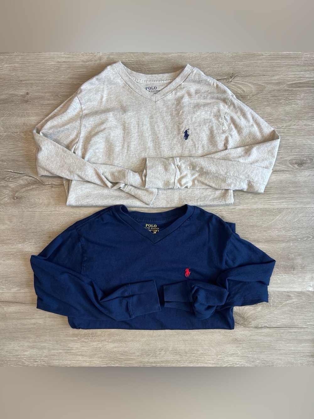 Polo Ralph Lauren Boys Size 8 Long Sleeve V-Neck Shirts 2pc Bundle